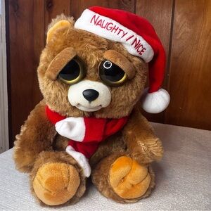 Naughty/Nice Brown Plush Bear with Red Santa Hat and Scarf - Kids Stuffed Animal